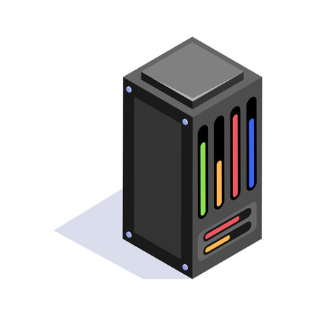 Isometric icon of a server rack with colorful indicators, used for data storageのイラスト素材