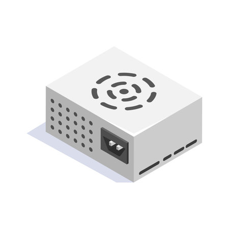 Isometric power supply unit icon, perfect for tech, electronics, and hardware designsのイラスト素材