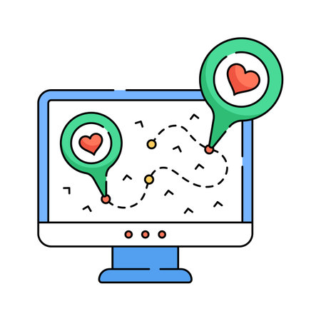 Heart marked map icon, perfect for travel, location-based services, or romantic getawaysのイラスト素材