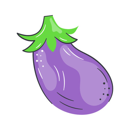 Icon of an eggplant, featuring a vibrant purple body with a green stemのイラスト素材