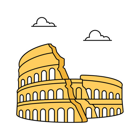 A historic building, ancient roman amphitheater in rome, colosseum icon designのイラスト素材