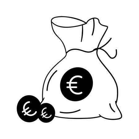 Money bag icon design, bag filled with coins denoting financial assets and wealthのイラスト素材