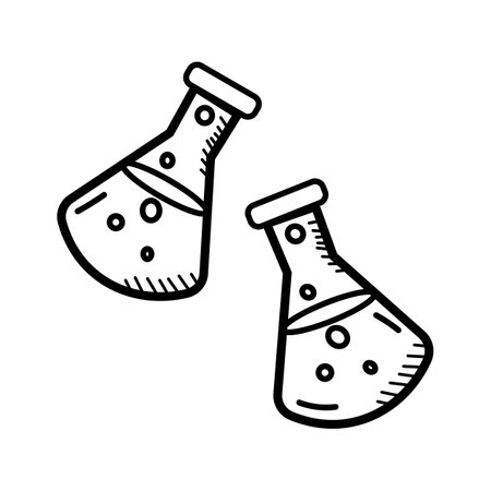 Laboratory flasks, chemistry, scientific experiment and chemical reaction doodle iconのイラスト素材