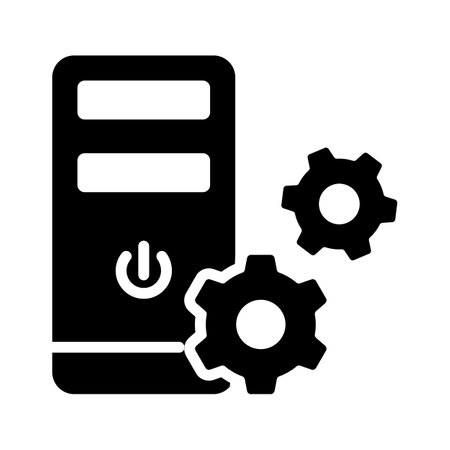 Cogwheel with Pc denoting concept icon of computer settingのイラスト素材