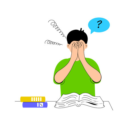 A confused student while studying, Study pressure illustrationのイラスト素材