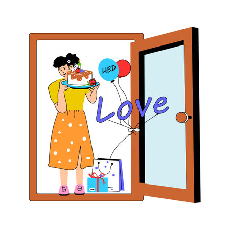 Wishing happy birthday flat illustration in modern styleのイラスト素材