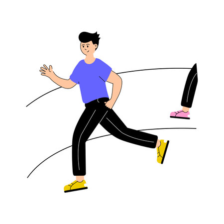 Runner sprinting towards the finish line, running competition illustrationのイラスト素材
