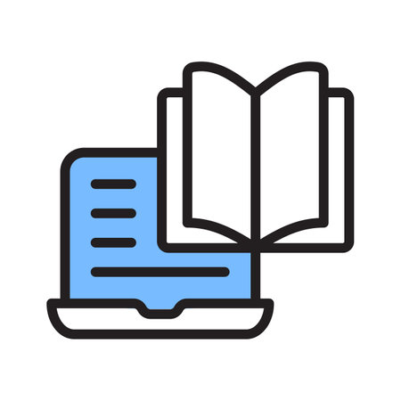 Book with laptop showing concept icon of online learningのイラスト素材