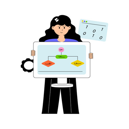 Woman working on algorithms to solve complex computational problemsのイラスト素材