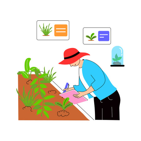 A researcher studying plants for agricultural improvementsのイラスト素材