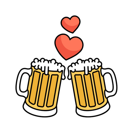 Two beer mugs clinking in celebration of love and good timesのイラスト素材