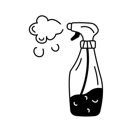A spray bottle releasing mist, ideal for surface cleaning tasksのイラスト素材