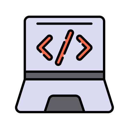 A laptop with coding brackets, representing programming or developmentのイラスト素材