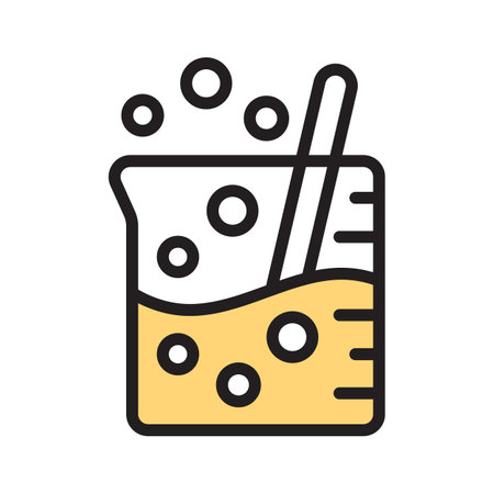 Chemical beaker with liquid bubbling, representing an ongoing experimentのイラスト素材