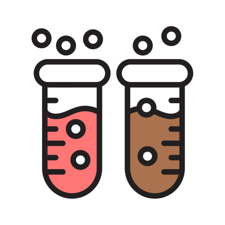 Pair of test tubes undergoing a chemical reaction, illustrating laboratory researchのイラスト素材