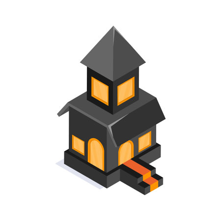 Get a glimpse of haunted house isometric iconのイラスト素材
