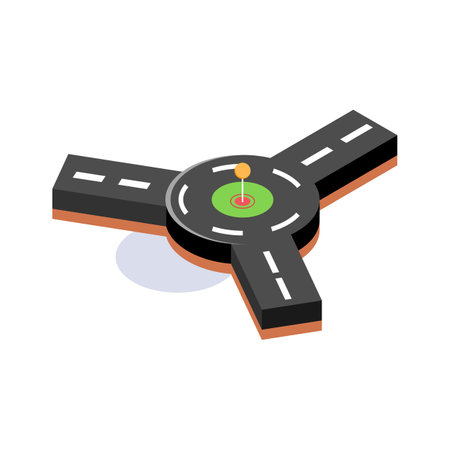 Three way road roundabout with directional navigation indicatorsのイラスト素材