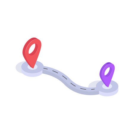 Map displaying a route with two location pinsのイラスト素材