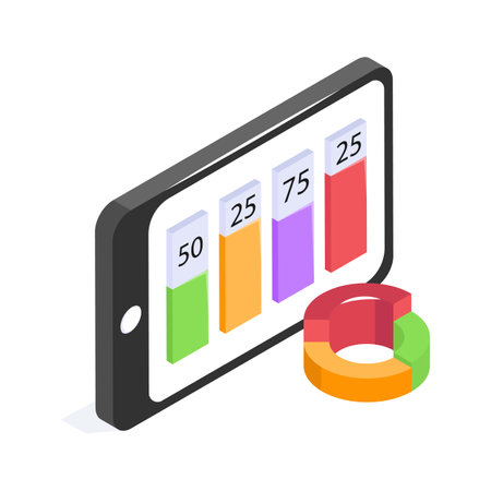 Premium isometric icon of mobile data analysis in trendy styleのイラスト素材