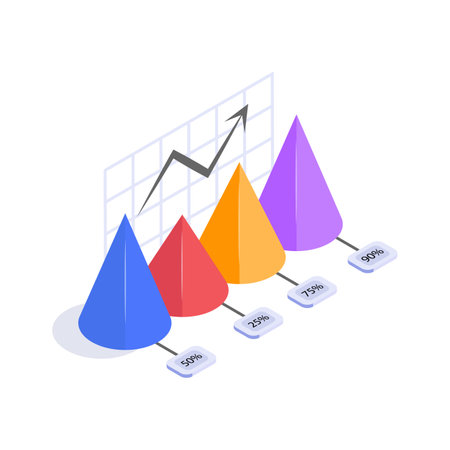 Pyramid shaped data points on a grid showing performance metricsのイラスト素材