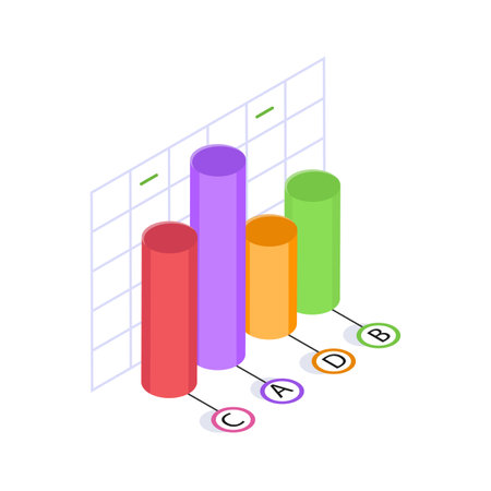 Colorful vertical bars labeled with percentages for data comparisonのイラスト素材