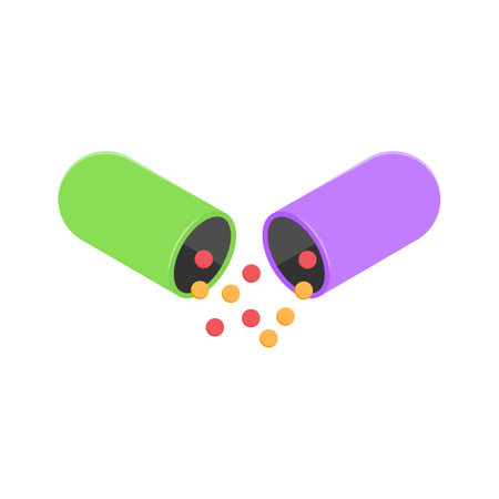 Well designed isometric icon of open capsule with colorful granules insideのイラスト素材