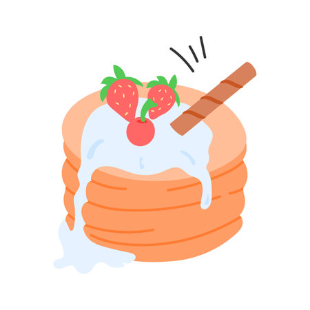 Stack of pancakes topped with fresh fruits and syrupのイラスト素材