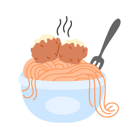 Bowl of spaghetti topped with sauce, a comforting mealのイラスト素材