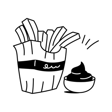 Golden French fries in a container, fast food vector designのイラスト素材