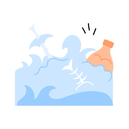 Ocean with trash representing marine pollution issuesのイラスト素材