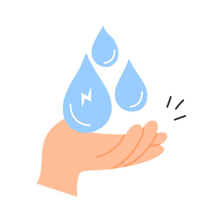 Hand holding water drops, concept icon of water conservationのイラスト素材