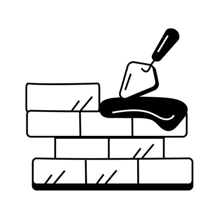 Brick and trowel icon representing brickwork constructionのイラスト素材