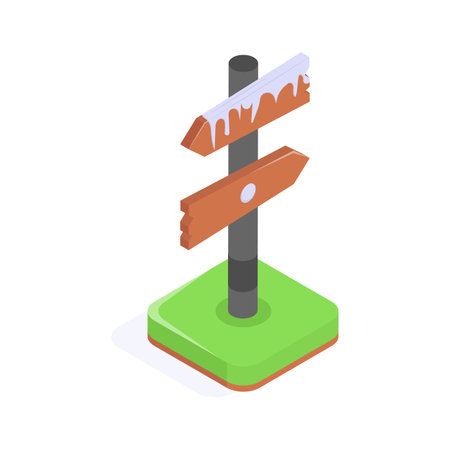 Isometric icon of wooden signpost with arrows pointing to different directionsのイラスト素材