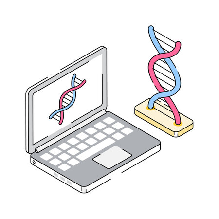 DNA strand and laptop for genetic research and analysisのイラスト素材