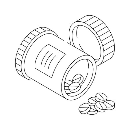 Medicine bottle spilling tablets for dosage and treatmentのイラスト素材