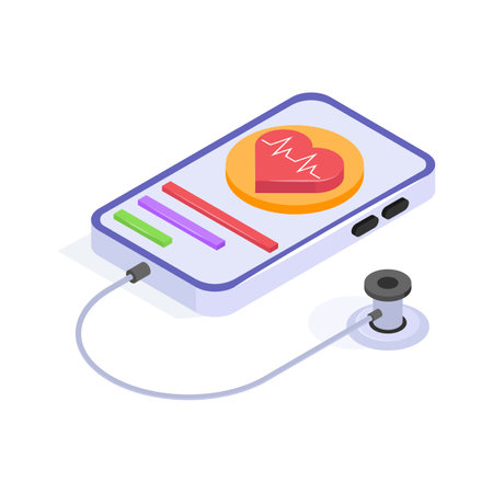 Mobile health tracker featuring AI heart monitoring and stethoscopeのイラスト素材