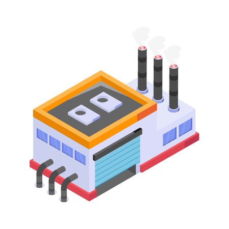 Industrial factory with chimneys releasing smoke, representing manufacturing or productionのイラスト素材