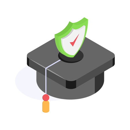 Graduation hat with safety shield, showing concept icon of education insurance, academic insuranceのイラスト素材