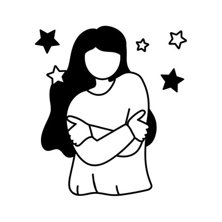 A woman hugging herself with joy, symbolizing self love or confidenceのイラスト素材