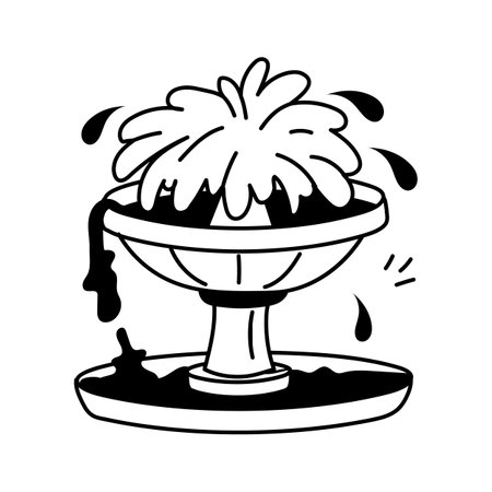 A stylized, graphic black and white illustration of a fountainのイラスト素材