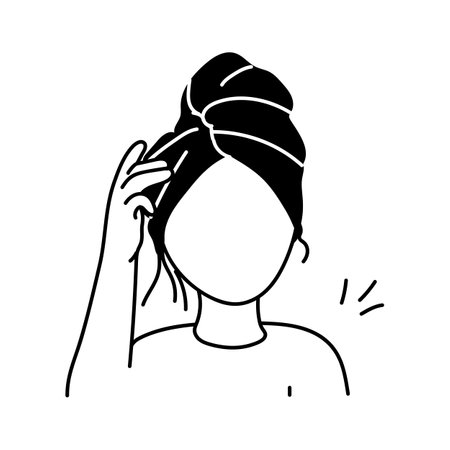 Towel and head showing healthy hair hygiene and care routineのイラスト素材