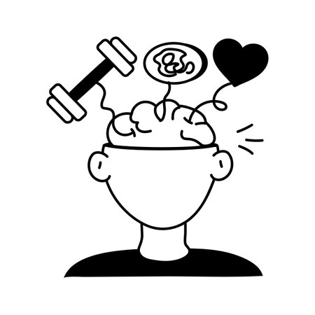 A healthy brain, a dumbbell, and a heart, symbolizing the importance of mental wellnessのイラスト素材