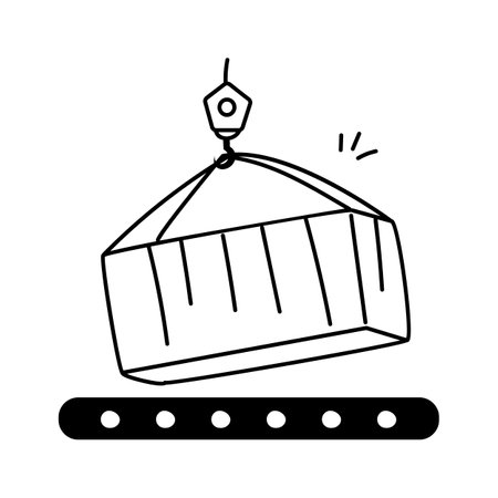 A container being lifted by a crane onto a loading platform, container loading vector designのイラスト素材