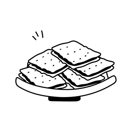 A stack of crackers arranged on a stylized, shallow plateのイラスト素材