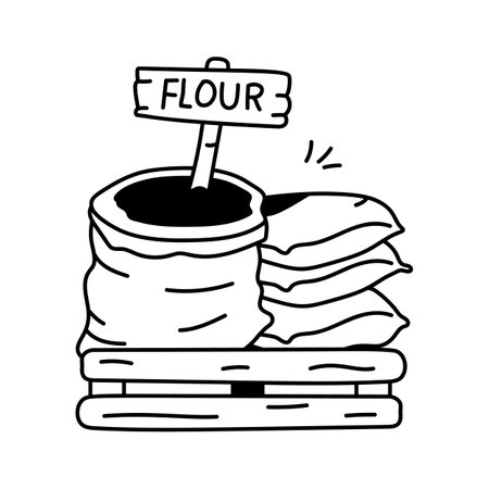 Hand drawn icon of flour sacks on a wooden palletのイラスト素材