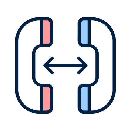 This icon shows two telephone receivers with arrows indicating a distance between themのイラスト素材