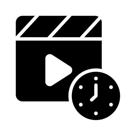 Clapperboard and clock symbolizing a scheduled movie sessionのイラスト素材