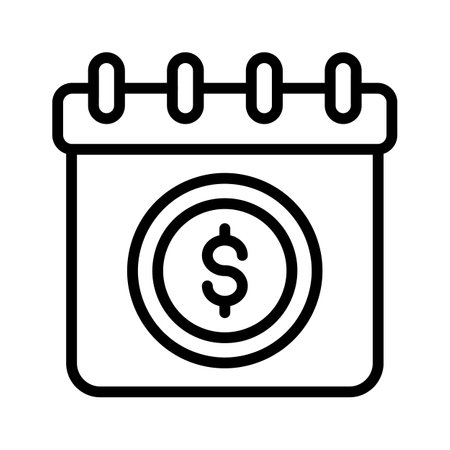 This is a simple, icon of a calendar with a dollar sign in the centerのイラスト素材
