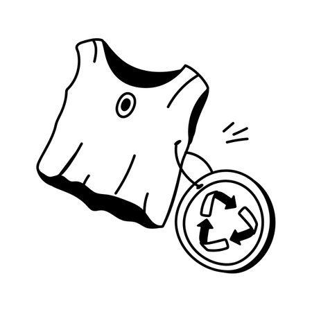 A simple, black and white icon of a recycled tank top with a recycle symbol labelのイラスト素材