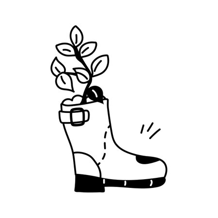 A whimsical icon of a of boot with a small plant growing insideのイラスト素材